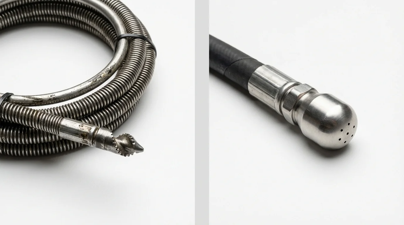 Drain snake cable and hydro jetting nozzle used for drain cleaning in Minster, OH