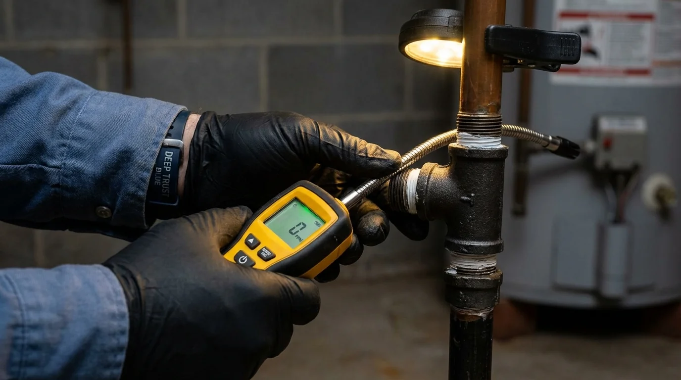 Gas leak detection with electronic sniffer by Johns Plumbing LLC in Minster