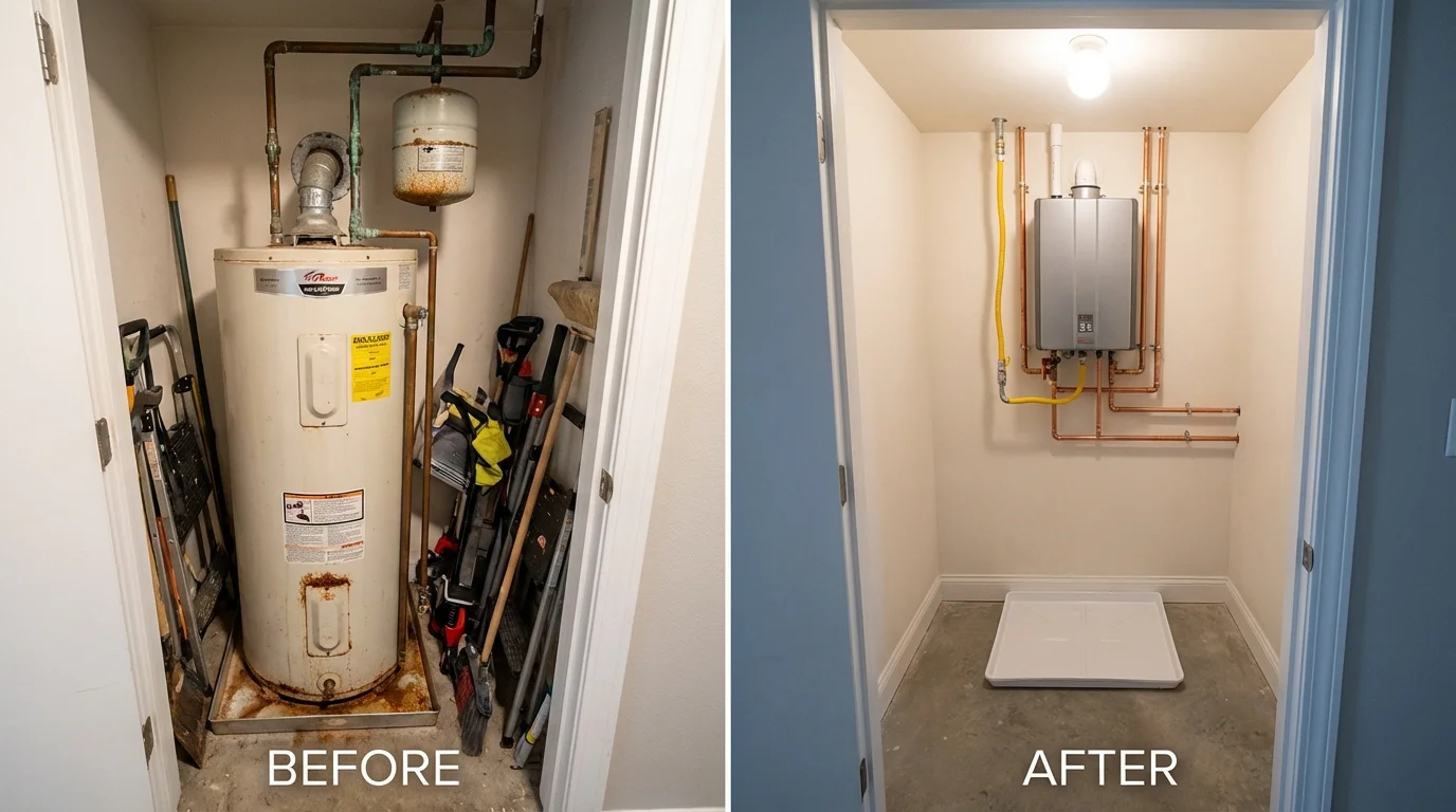 Tank water heater versus wall-mounted tankless unit comparison for Minster, OH homeowners